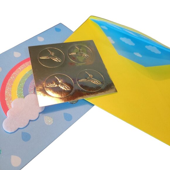 Papyrus Handmade 8 Rainbow Greeting Cards Set With Envelopes Blank Rain Drops - Picture 2 of 13